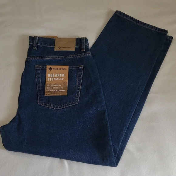 NEW Men's Relaxed Fit Denim Jeans Dark Wash Member's Mark 34/30 Durable Heavy Wt - Picture 2 of 9